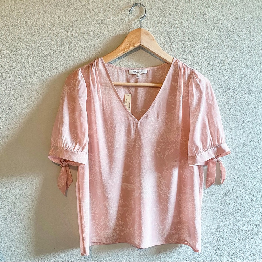 Madewell • Silk V-Neck Tie-Sleeve Top XS